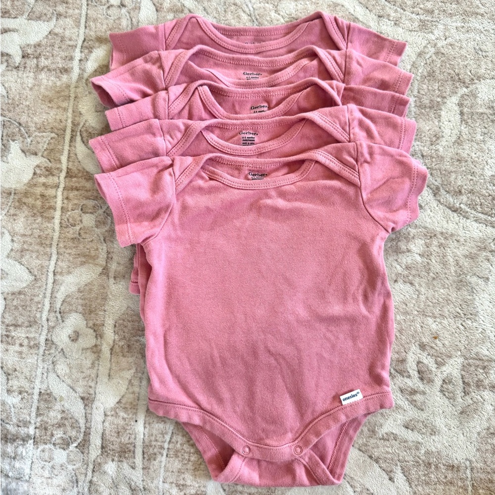 Gerber Baby 5 Pack Onesies, Pink Mauve, 0-3 Months